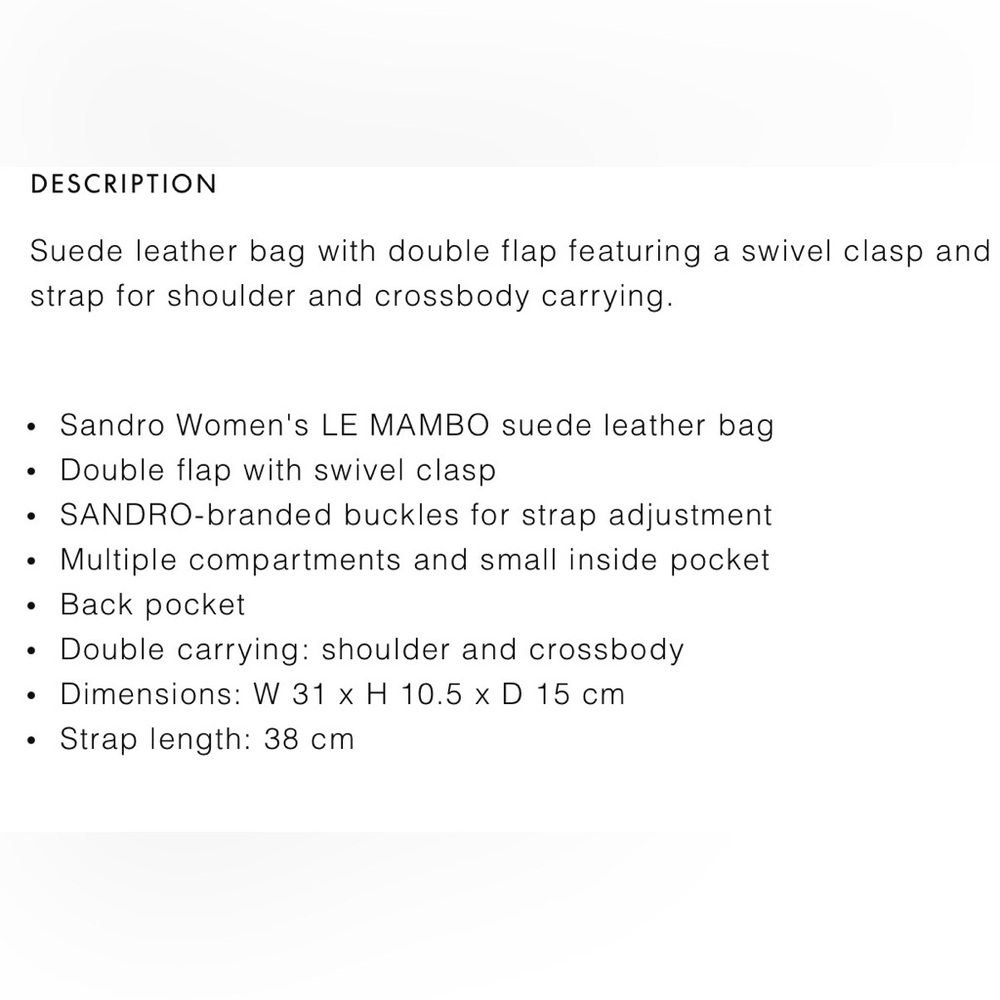 NWT Sandro Le Mambo Suede Crossbody Shoulder Bag - Picture 9 of 15